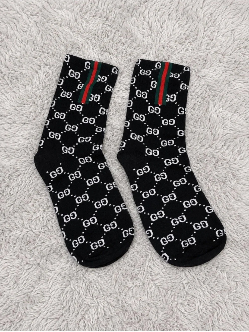 Gucci Black Crew Socks with Red & Green Stripe